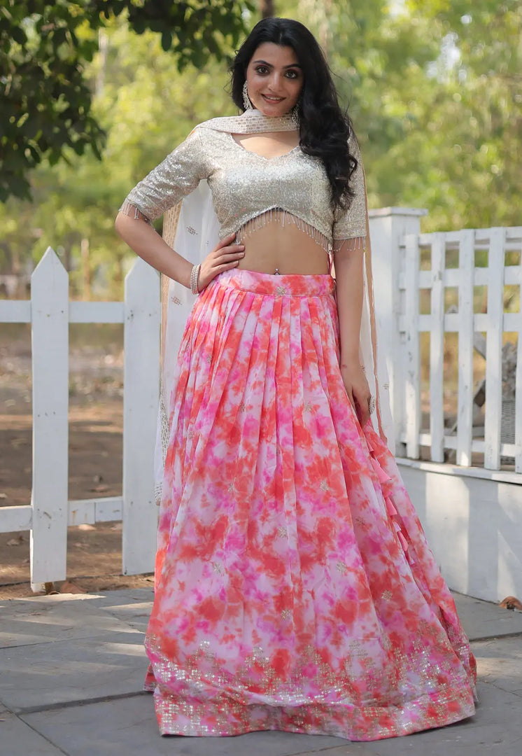Pink Faux Georgette A Line Lehenga Choli