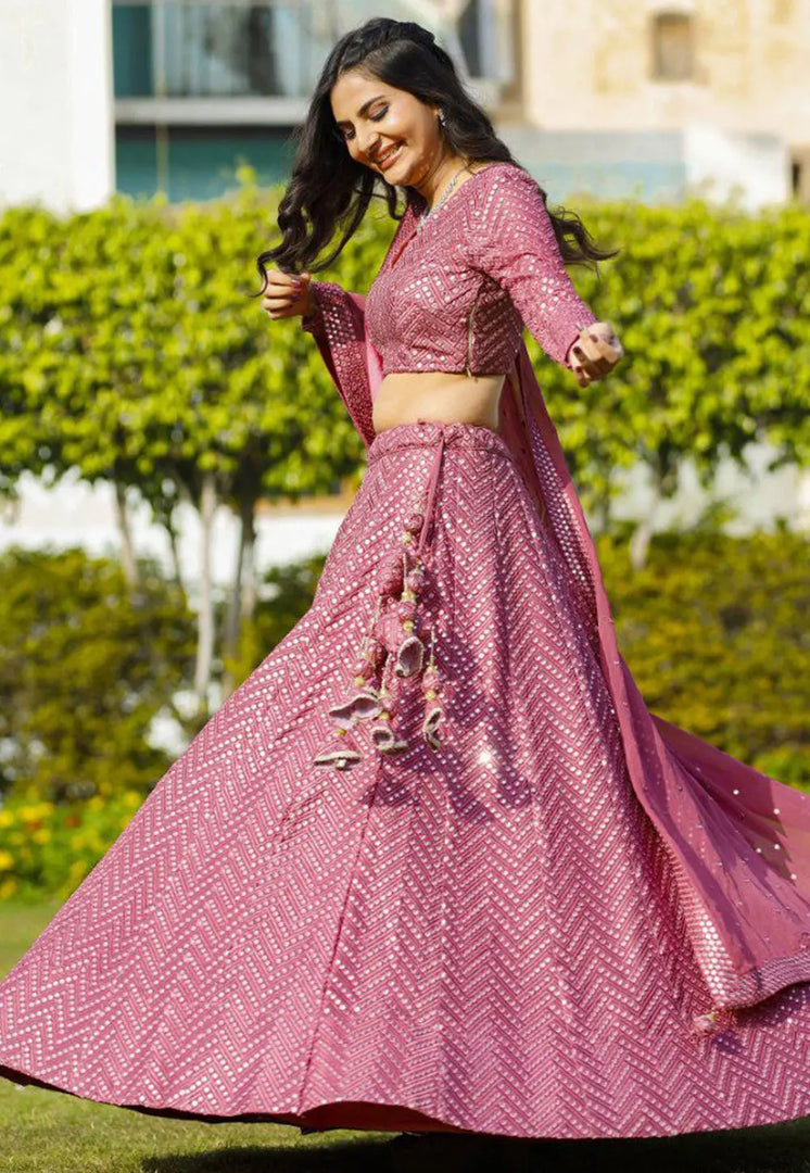 Pink Faux Georgette Lehenga Choli