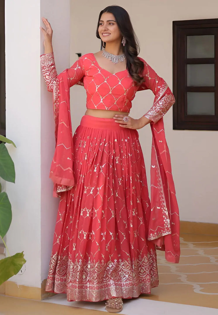 Pink Faux Georgette Lehenga Choli