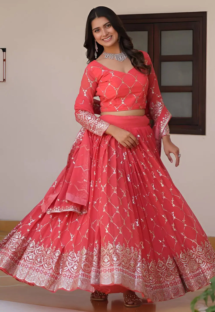 Pink Faux Georgette Lehenga Choli