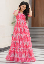 Load image into Gallery viewer, Pink Faux Georgette Printed Gown

