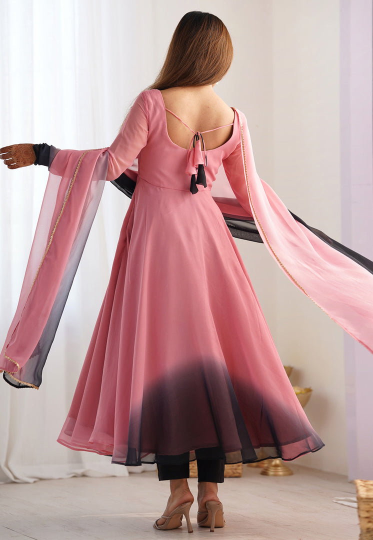 Pink Faux Georgette Readymade Anarkali Suit