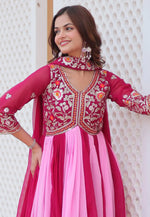 Load image into Gallery viewer, Pink Faux Georgette Readymade Long Anarkali Suit
