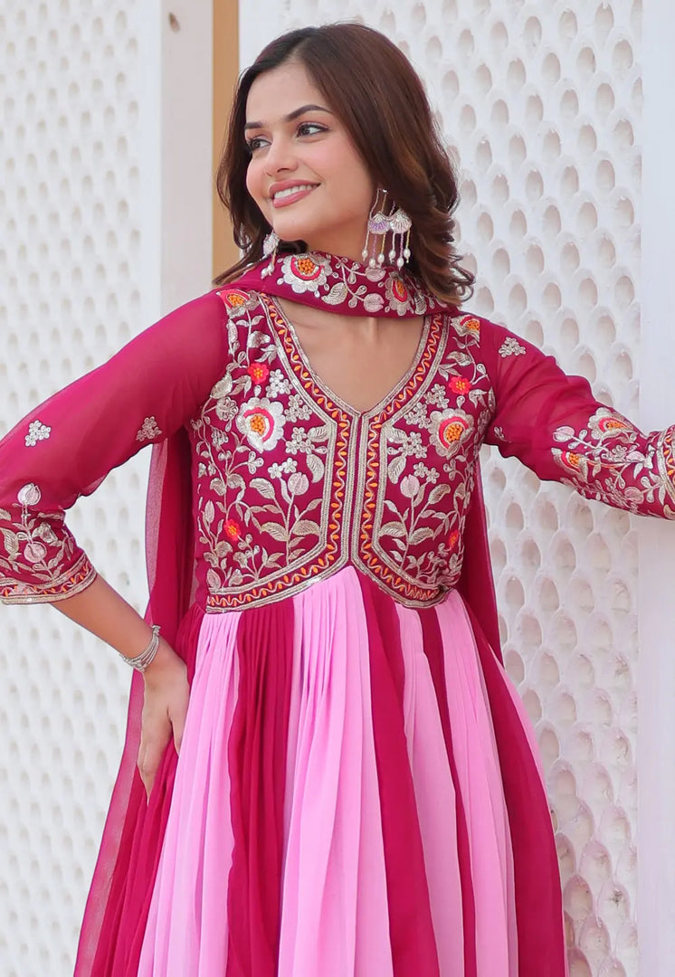 Pink Faux Georgette Readymade Long Anarkali Suit