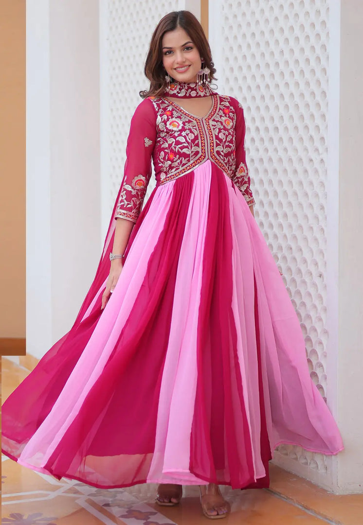 Pink Faux Georgette Readymade Long Anarkali Suit