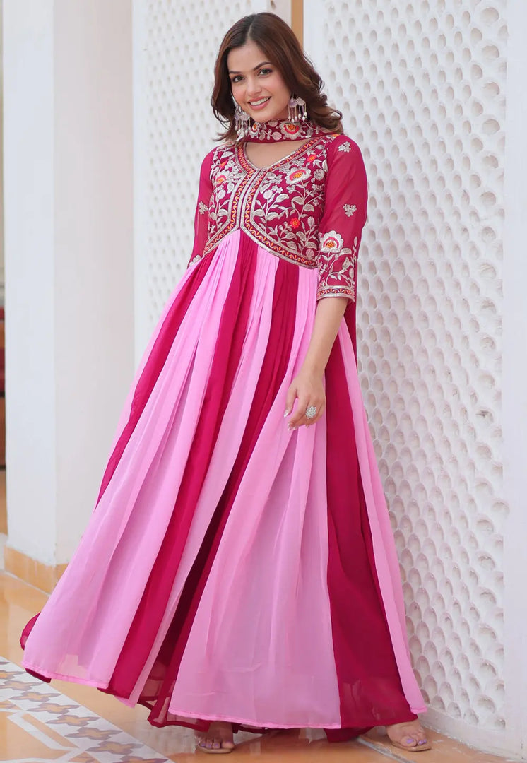 Pink Faux Georgette Readymade Long Anarkali Suit