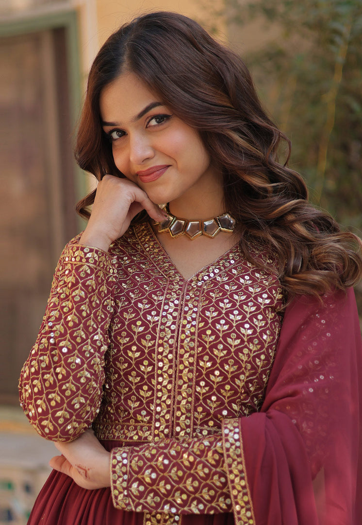 Pink Faux Georgette Readymade Long Anarkali Suit