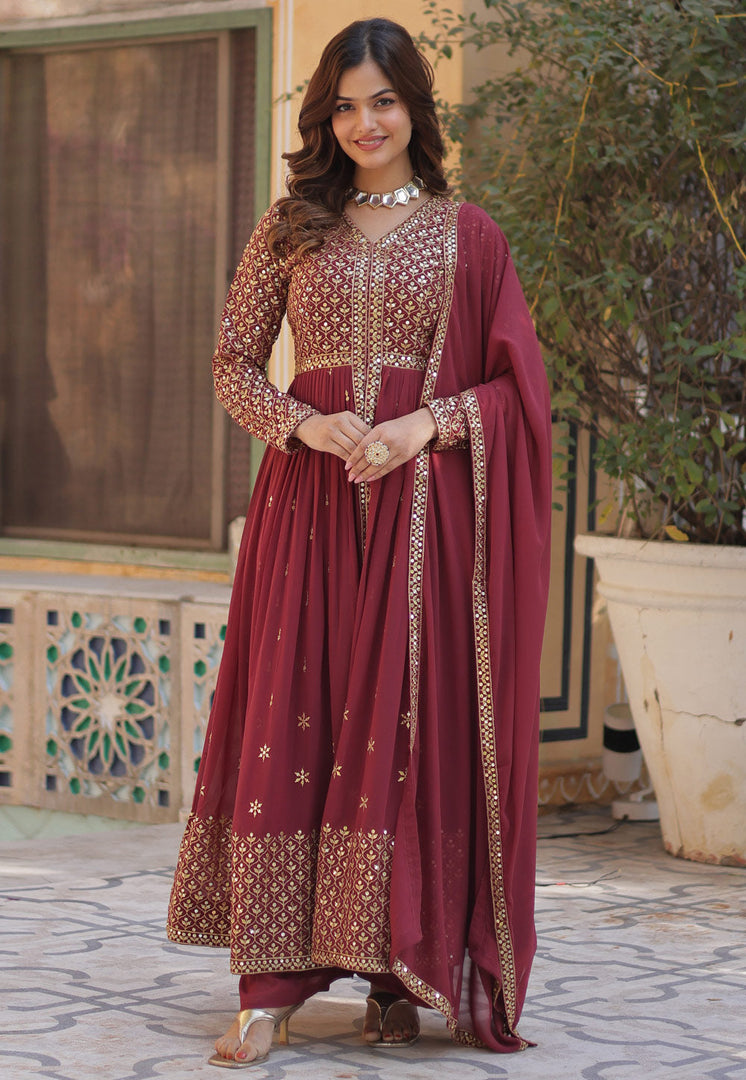 Pink Faux Georgette Readymade Long Anarkali Suit