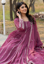 Load image into Gallery viewer, Pink Faux Georgette Readymade Long Anarkali Suit

