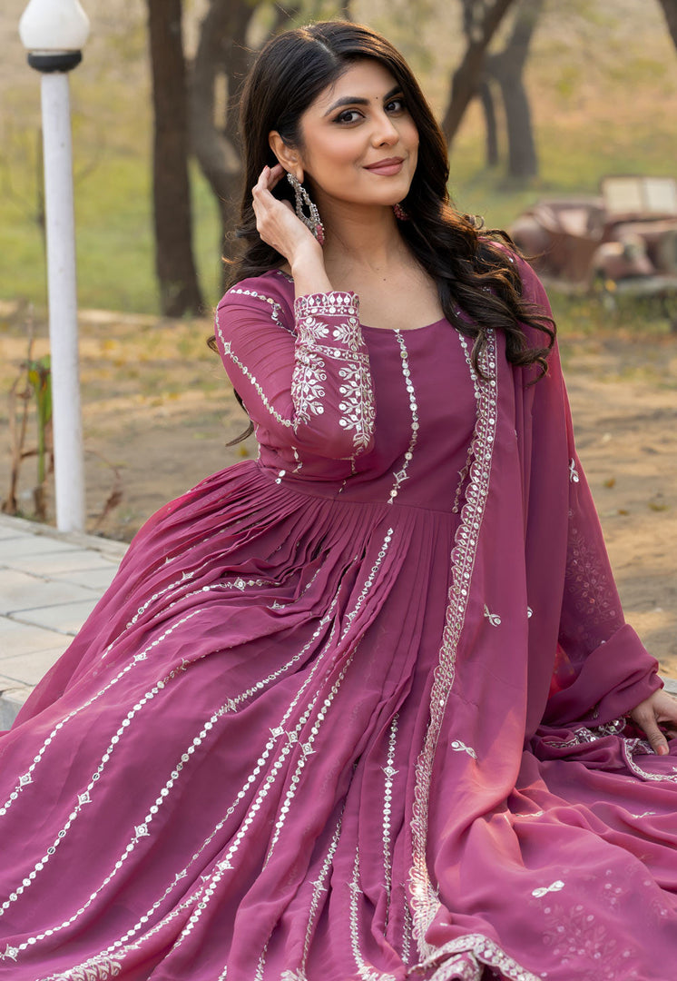 Pink Faux Georgette Readymade Long Anarkali Suit