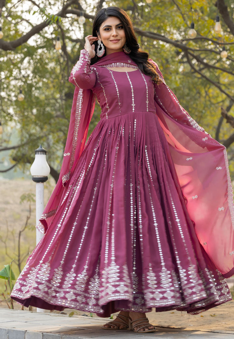 Pink Faux Georgette Readymade Long Anarkali Suit