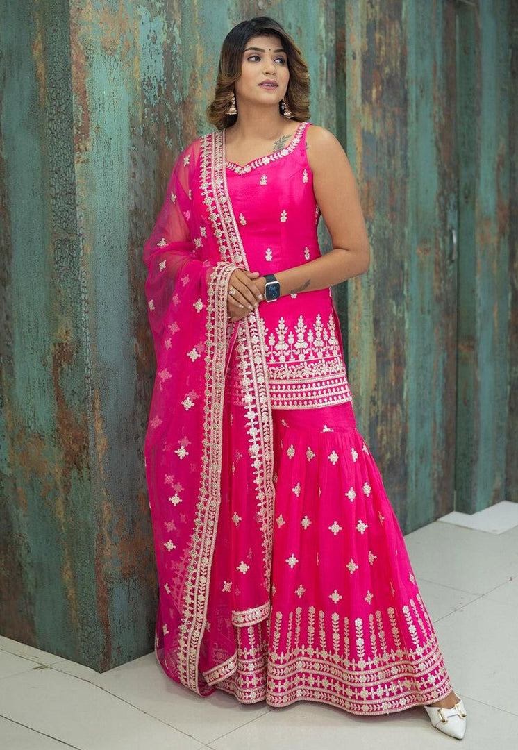 Pink Faux Georgette Readymade Sharara Suit