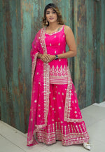 Load image into Gallery viewer, Pink Faux Georgette Readymade Sharara Suit
