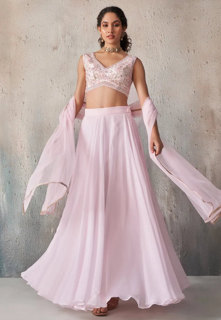 Pink Georgette A Line Lehenga Choli