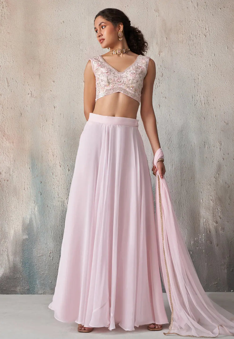Pink Georgette A Line Lehenga Choli