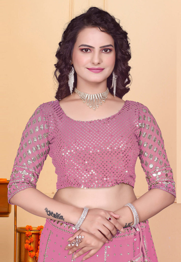 Pink Georgette A Line Lehenga Choli