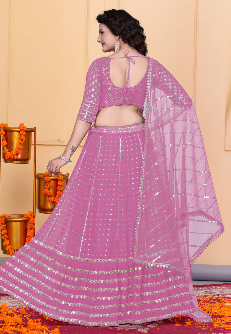 Pink Georgette A Line Lehenga Choli