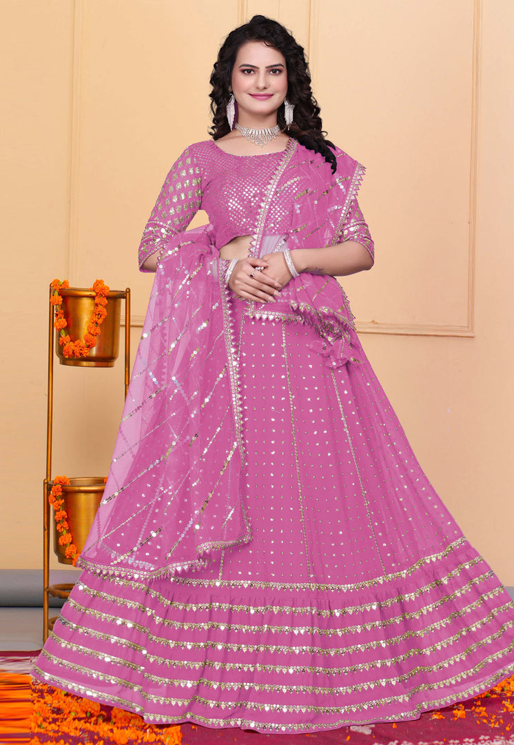 Pink Georgette A Line Lehenga Choli