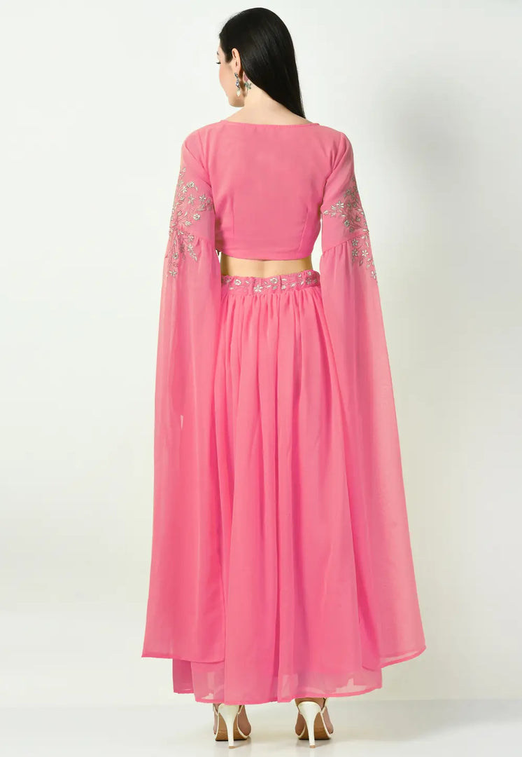 Pink Georgette A Line Lehenga Choli