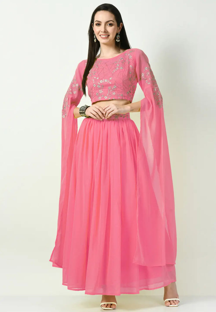 Pink Georgette A Line Lehenga Choli