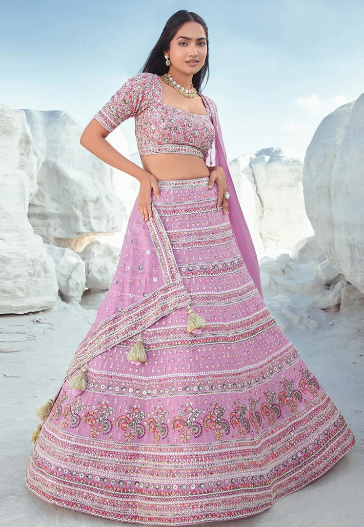 Pink Georgette A Line Lehenga Choli