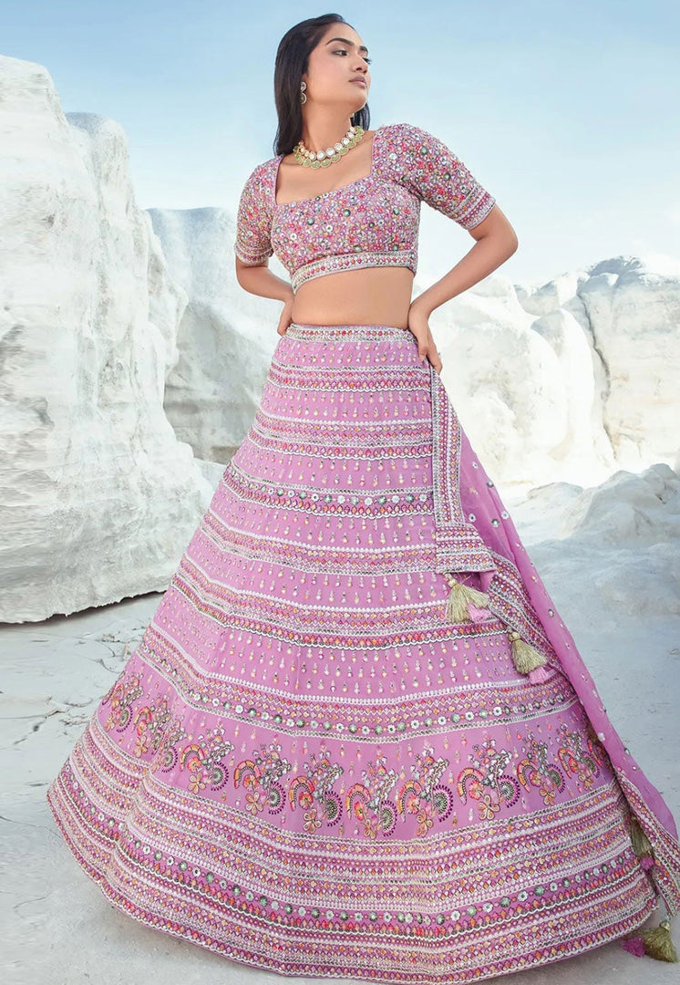Pink Georgette A Line Lehenga Choli