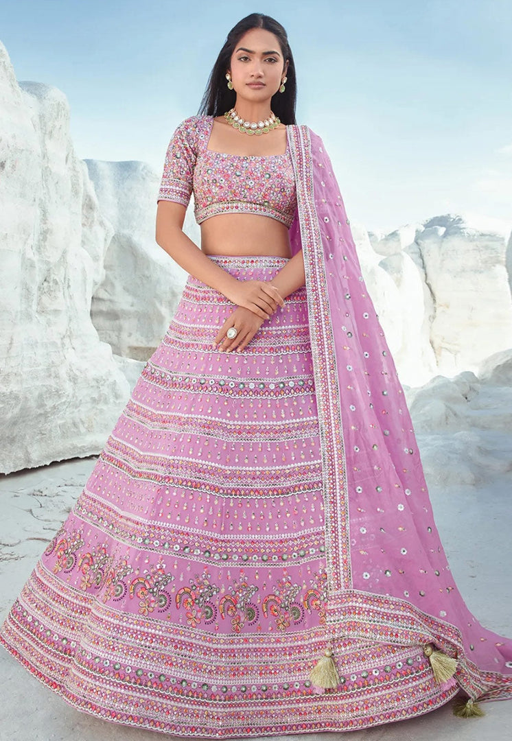 Pink Georgette A Line Lehenga Choli