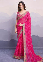 Load image into Gallery viewer, Pink Georgette Bandhani Print Saree