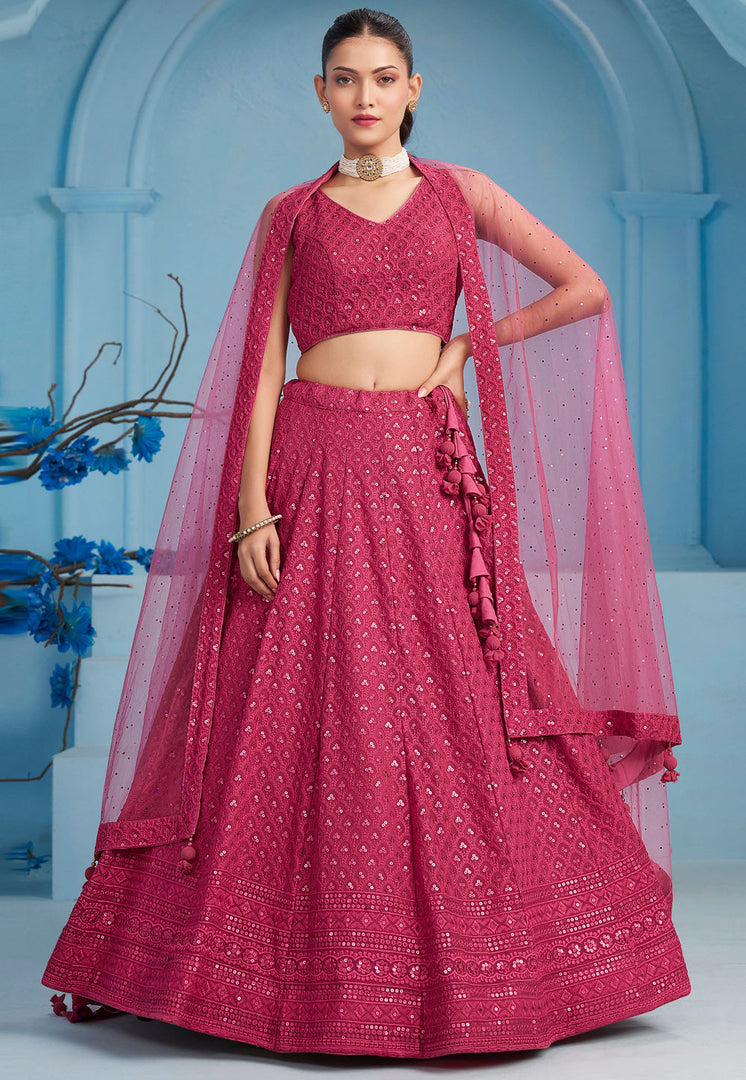 Pink Georgette Circular Lehenga Choli