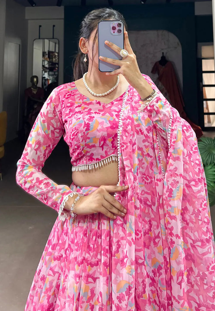 Pink Georgette Floral Lehenga choli