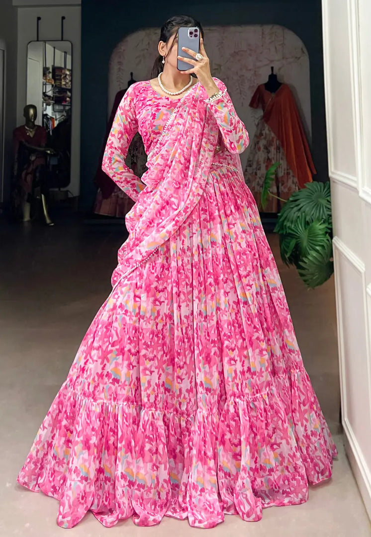 Pink Georgette Floral Lehenga choli