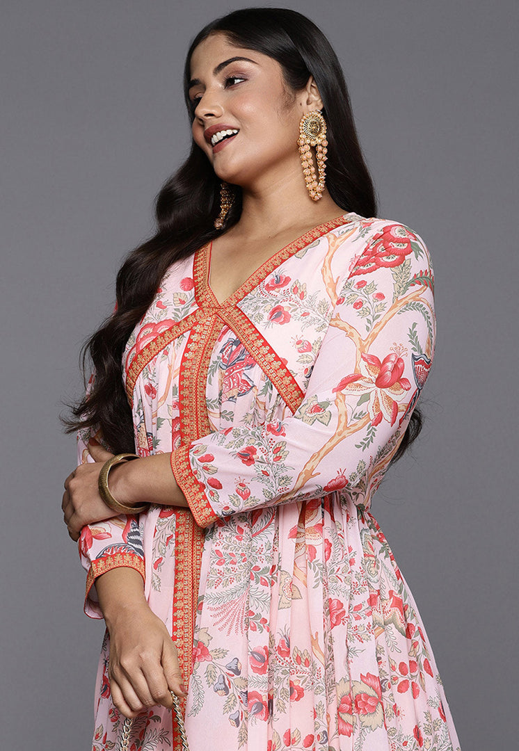Pink Georgette Kurta Set With Pant