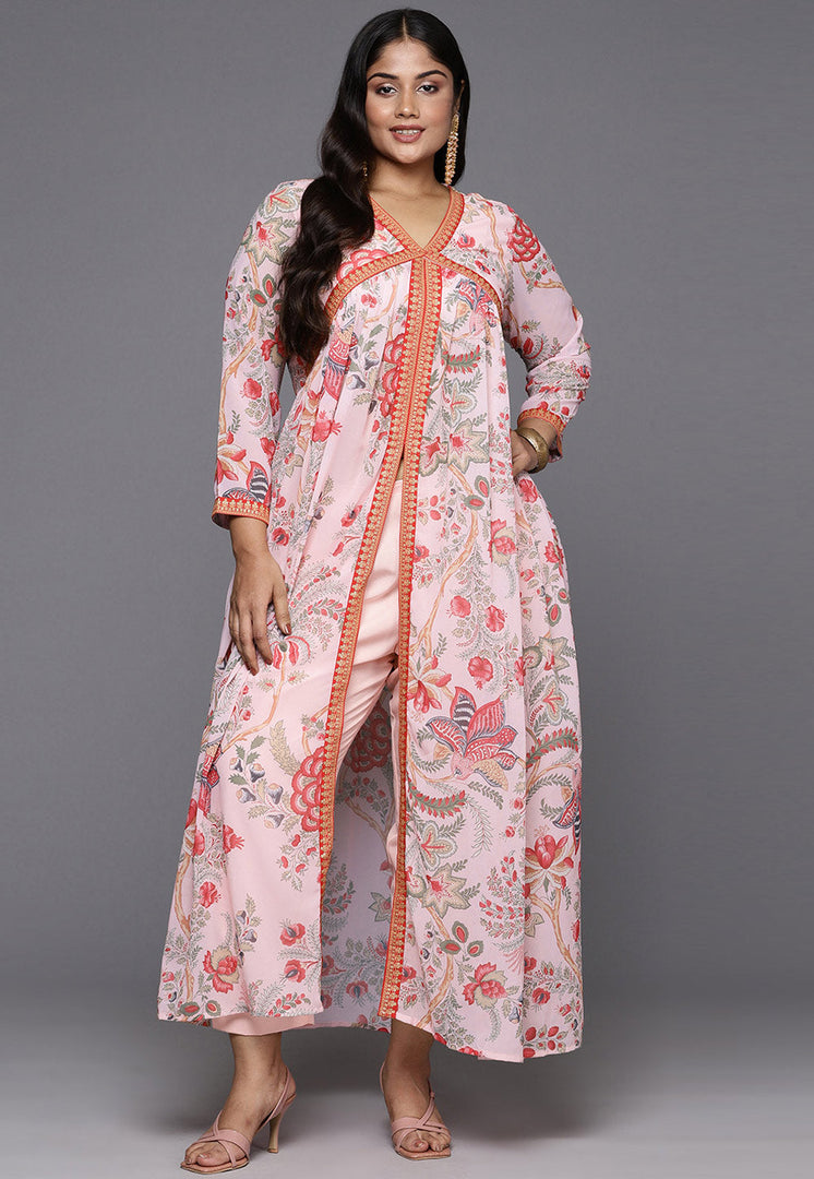 Pink Georgette Kurta Set With Pant