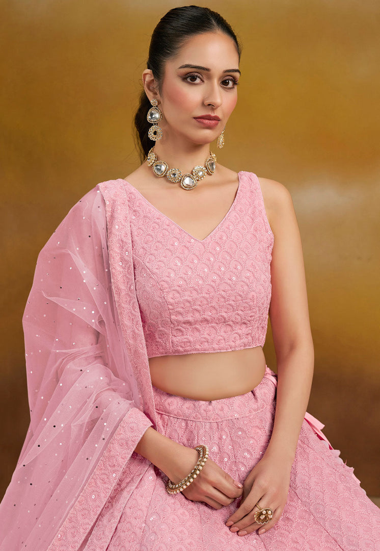 Pink Georgette Lehenga Choli