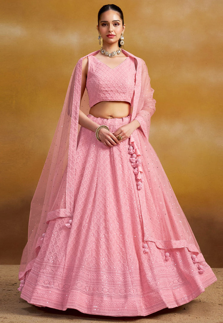 Pink Georgette Lehenga Choli