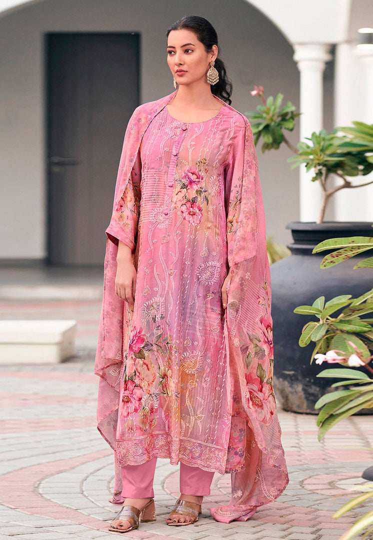 Pink Georgette Pant Style Suit