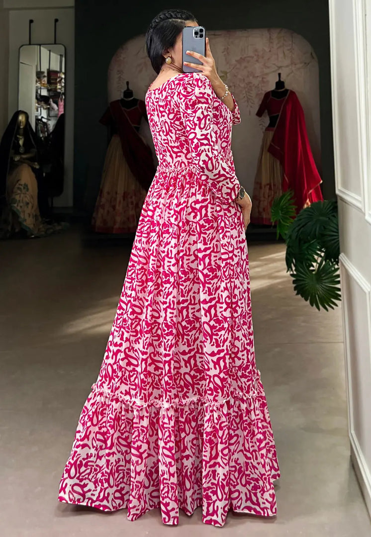 Pink Georgette Printed Gown