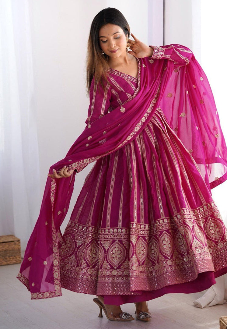 Pink Georgette Readymade Anarkali Suit