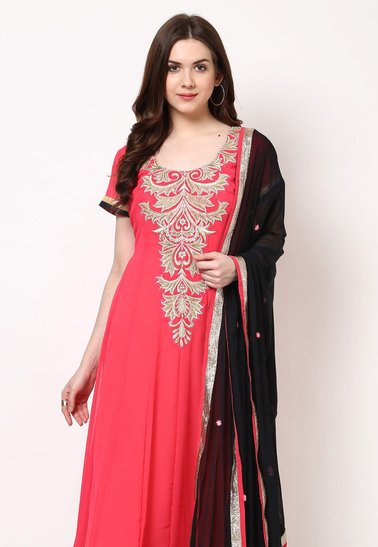 Pink Georgette Readymade Churidar Suit