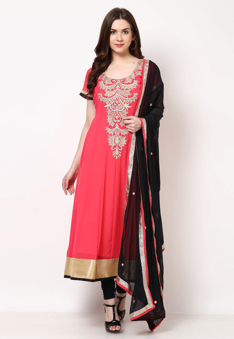 Pink Georgette Readymade Churidar Suit