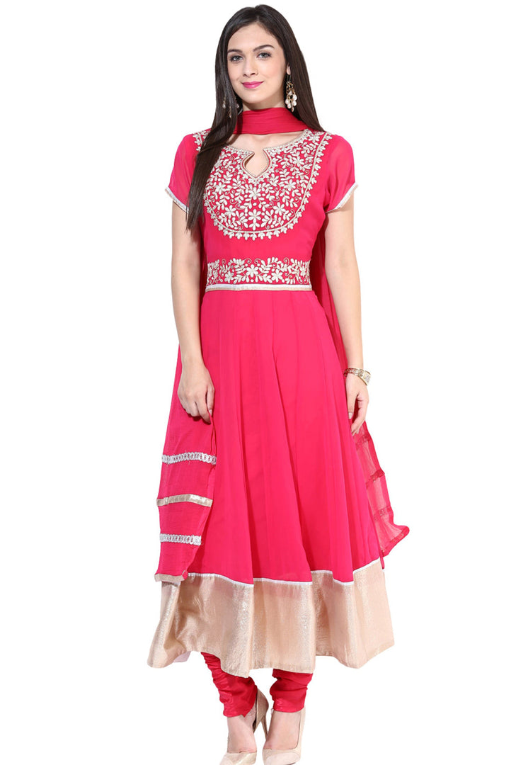 Pink Georgette Readymade Churidar Suit