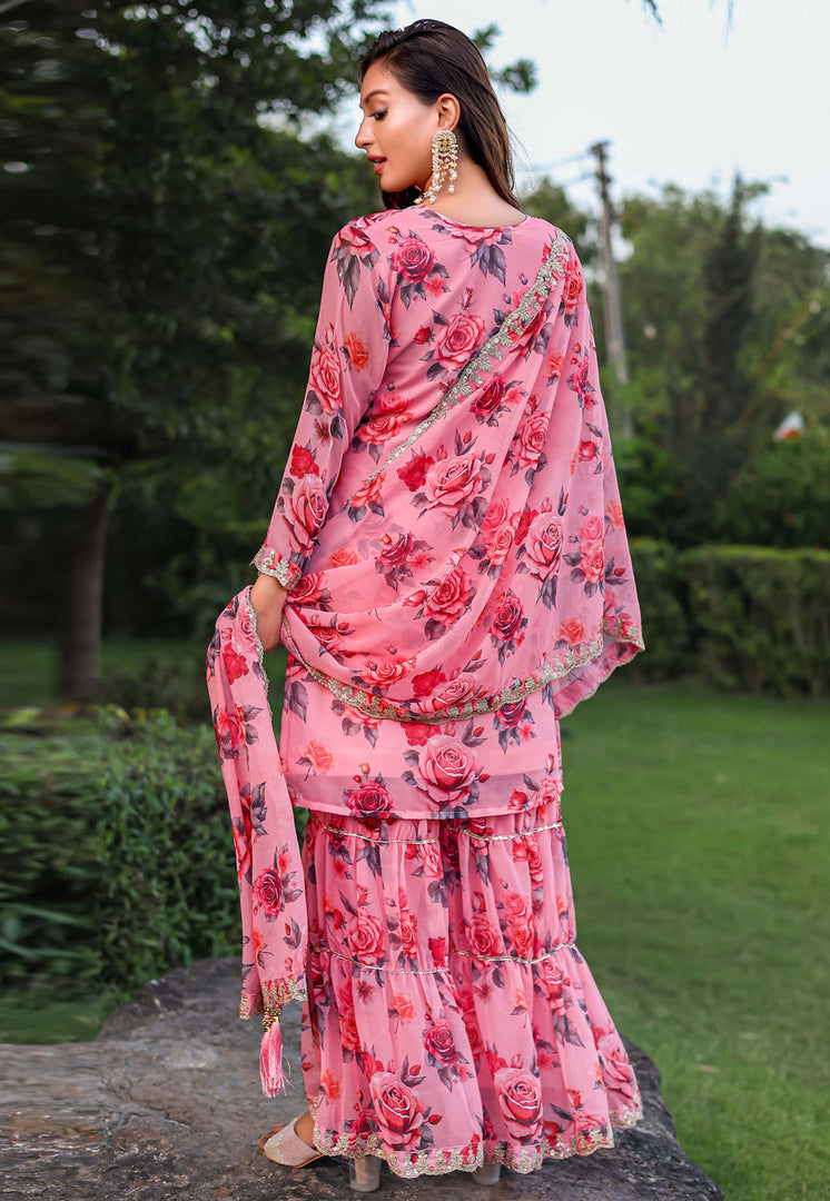 Pink Georgette Readymade Gharara Suit