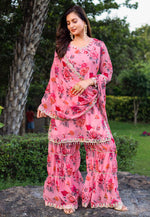 Load image into Gallery viewer, Pink Georgette Readymade Gharara Suit
