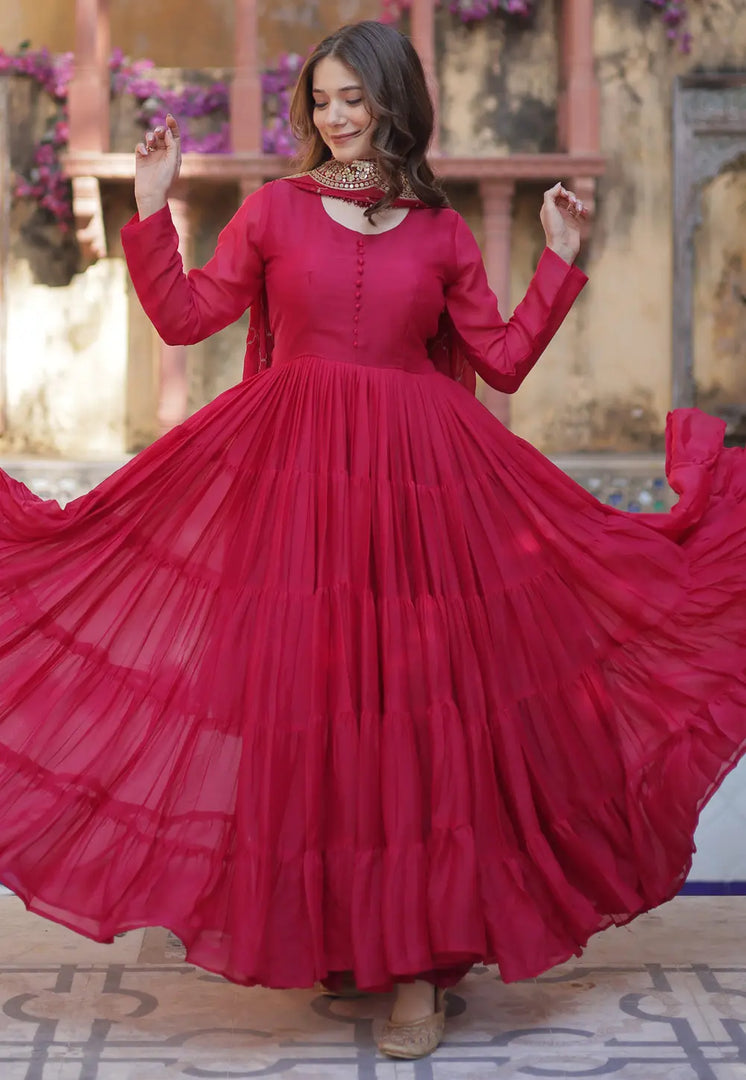Pink Georgette Readymade Long Anarkali Suit