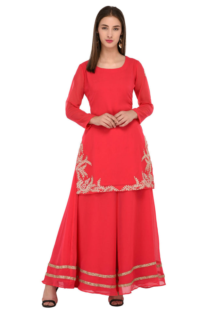 Pink Georgette Readymade Palazzo Suit