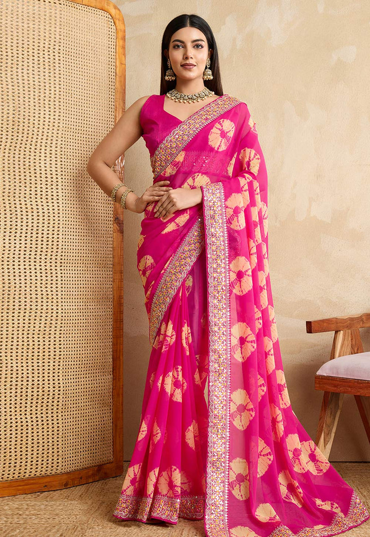 Pink Georgette Saree With Blouse