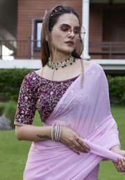 Pink Georgette Saree With Blouse