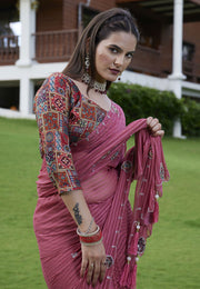 Pink Georgette Saree With Blouse