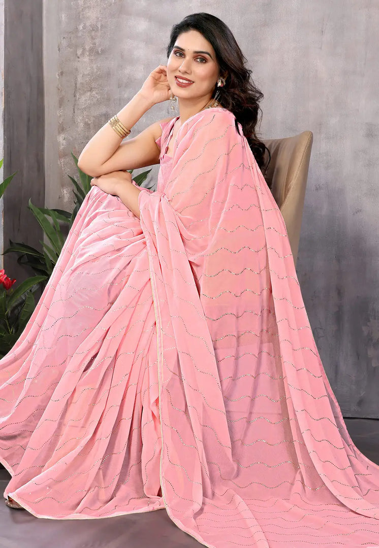 Pink Georgette Saree With Blouse