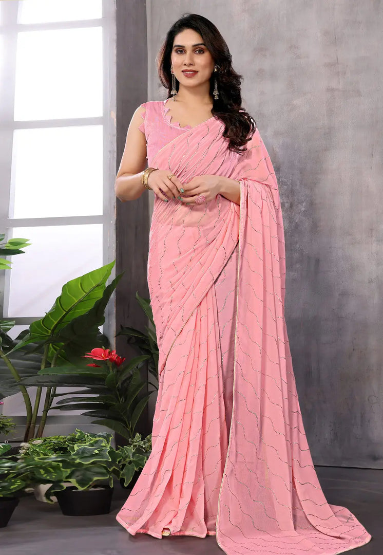 Pink Georgette Saree With Blouse